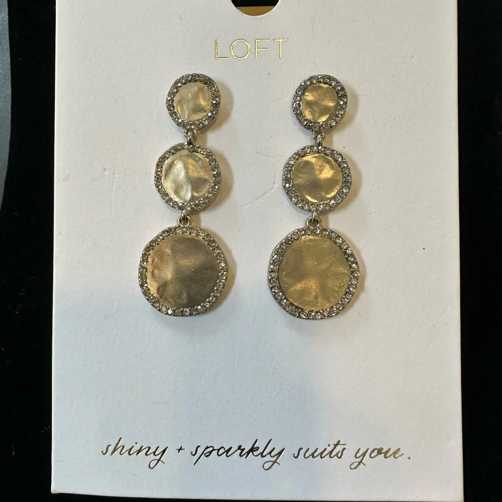 LOFT Gold Triple-Drop Earrings with Sparkling Accents NWT - Picture 4 of 4